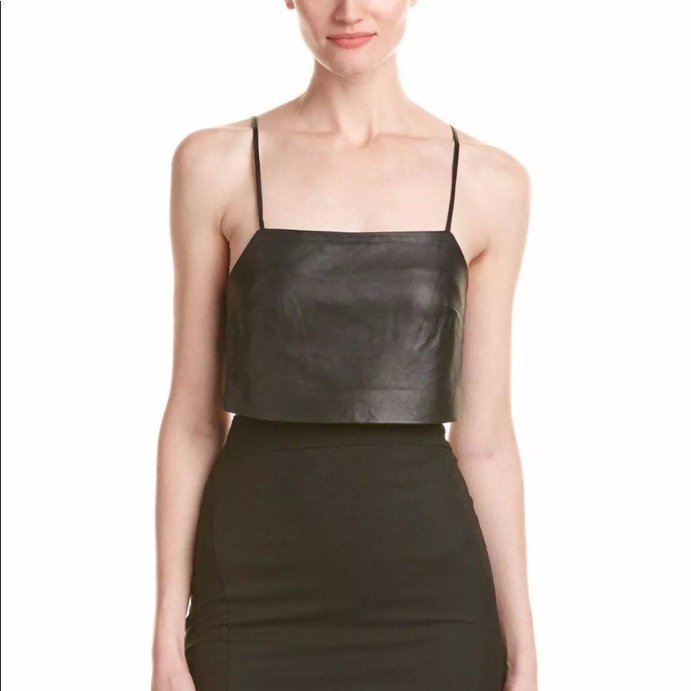 Kendall + Kylie Black 100% Real Leather Crop Top